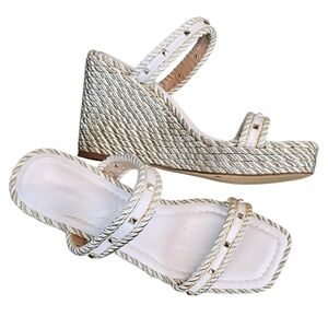 White House Black Market Studded Rope Wedge Sandals Metallic Gold 8.5 Resort